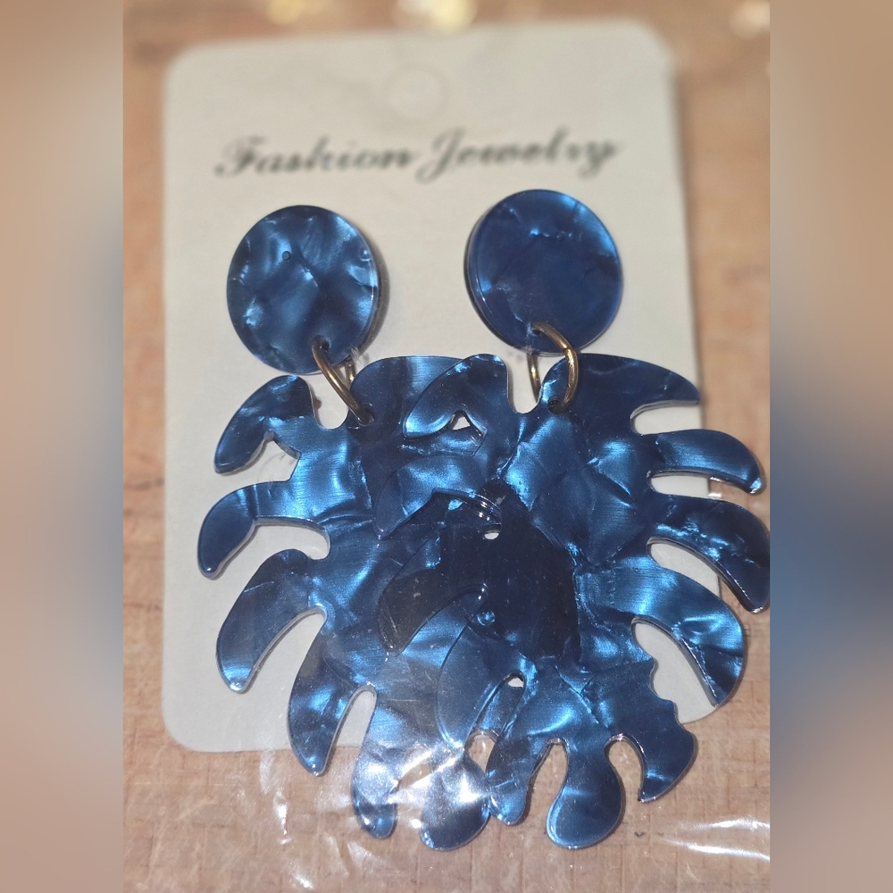 Blue Leaf Statement Earrings